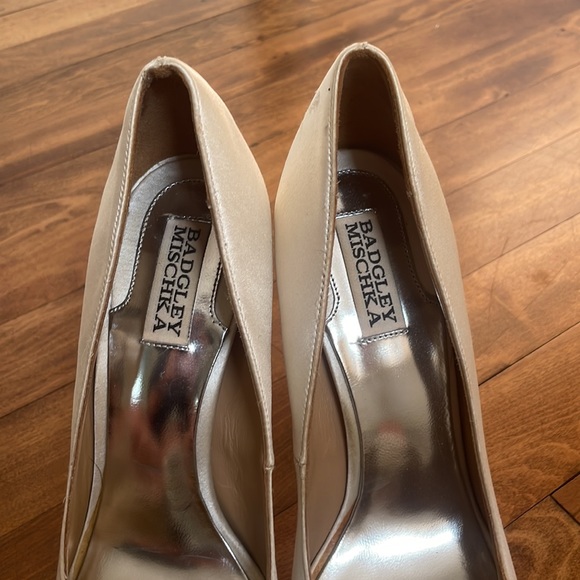 Badgley Mischka Satin Peep Toe Pump with Jewels - Picture 4 of 10